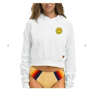 Aviator Nation Women's Smiley Bolt Eyes Cropped Hoodie - White